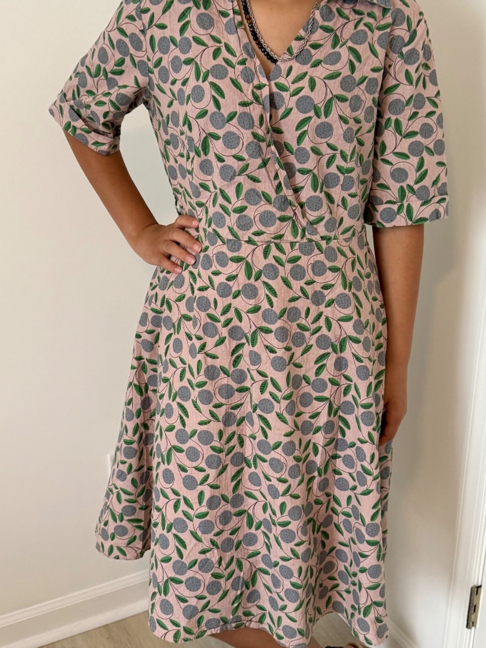 Teeberry & Weave Fit Flare Dress Pink Fruit Print Cotton 50s Style Medium Women